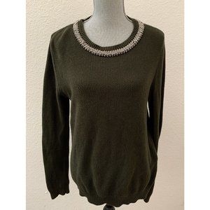 Forever 21 Womens Sweater Dark Green Size Large L Embellished Neckline RARE Y2K